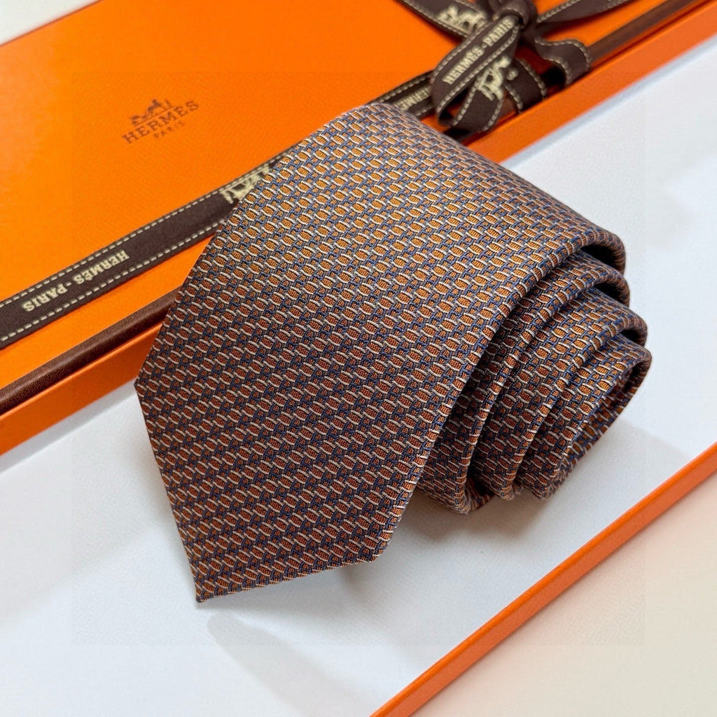 Hermes Style Men's Micro Geometric Silk Tie