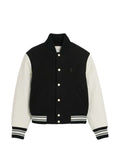 AMI Paris black wool and leather padded teddy jacket with Ami Paris embroidery