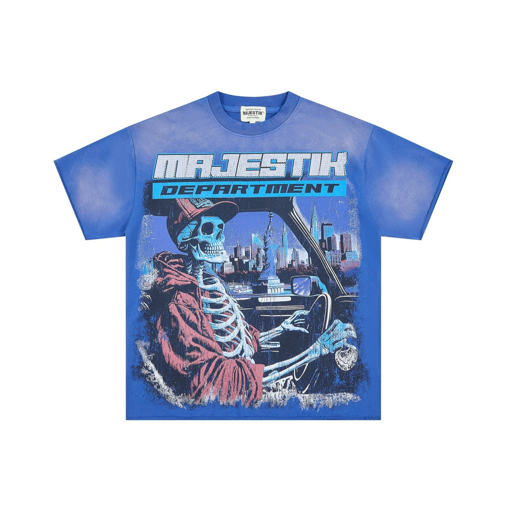 MAJESTIK Skeleton Driver Graphic T-Shirt