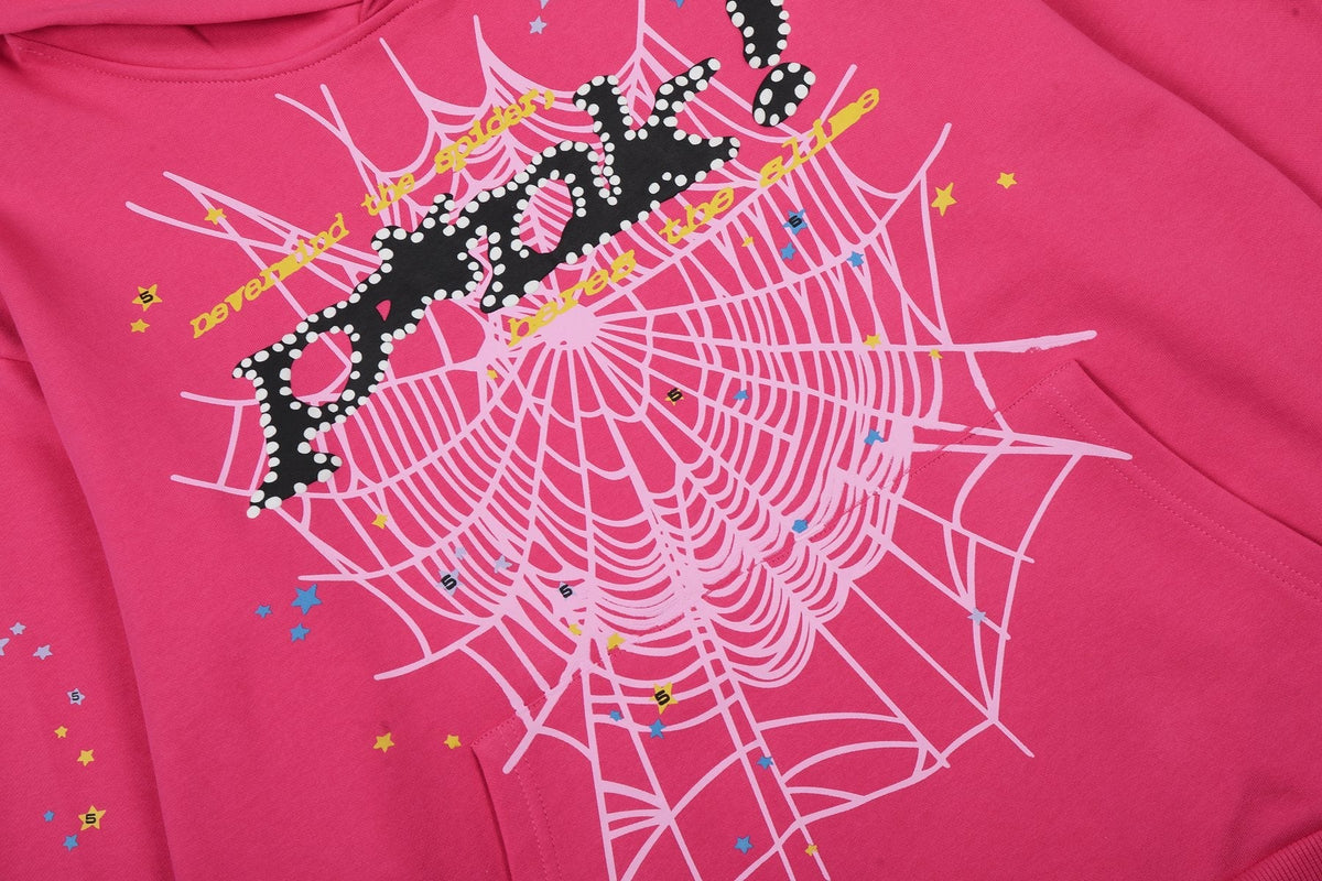 Sp5der Pink Spiderweb Hoodie & Jogger Matching Set