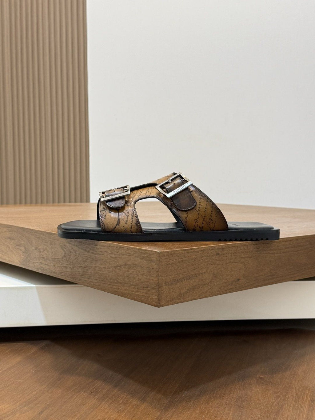 Berluti Patterned Buckle Slide Sandals