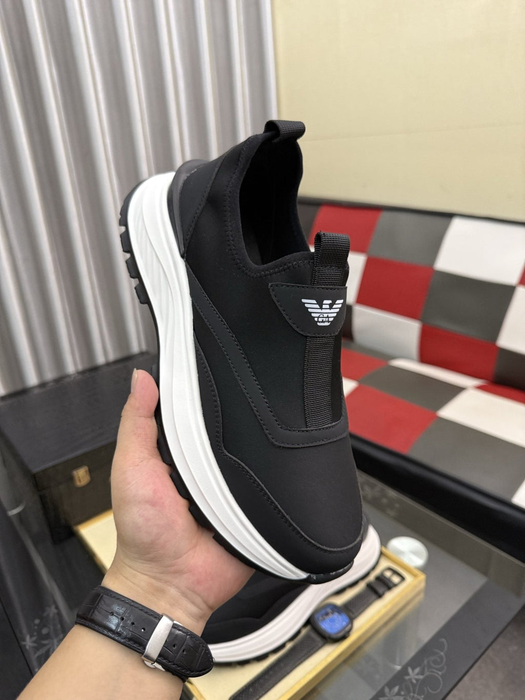 Armani Layered Slip-On Sneakers