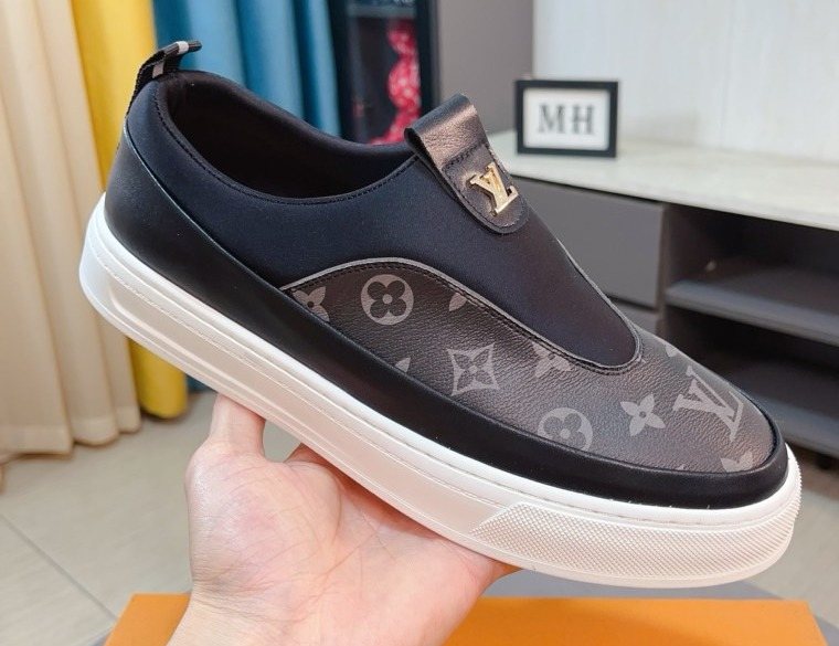 Louis Vuitton Men's Monogram Slip-On Sneakers - White Rubber Sole