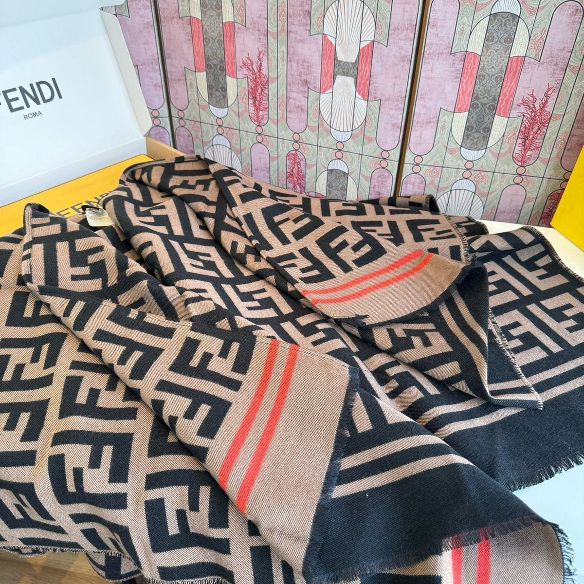 Fendi Fringed Geometric Shawl