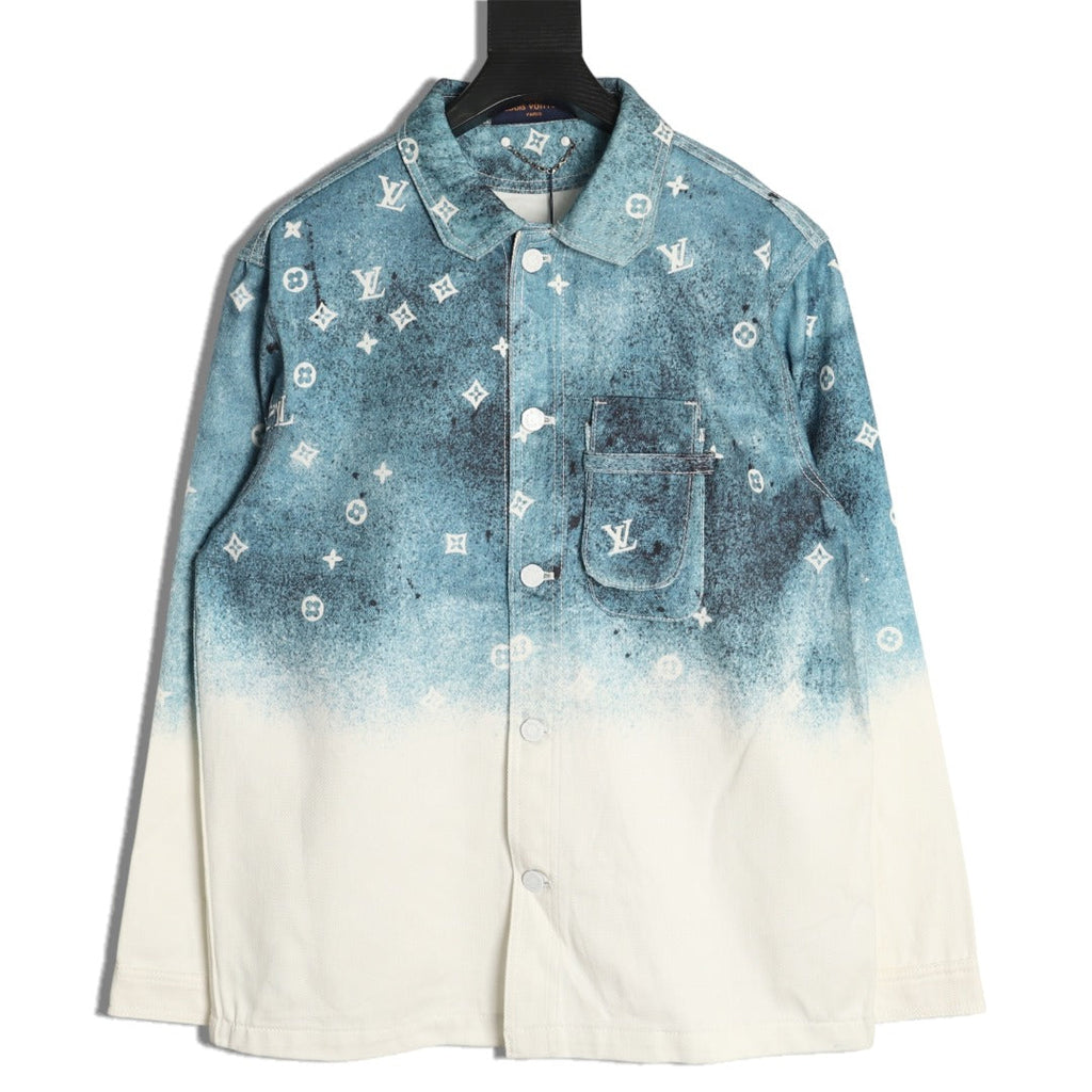 Louis Vuitton Galaxy-Style Monogram Gradient Denim Shirt Jacket - Blue and Cream